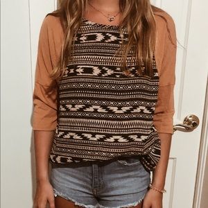 Jolt Tan Longsleeve Top with pattern